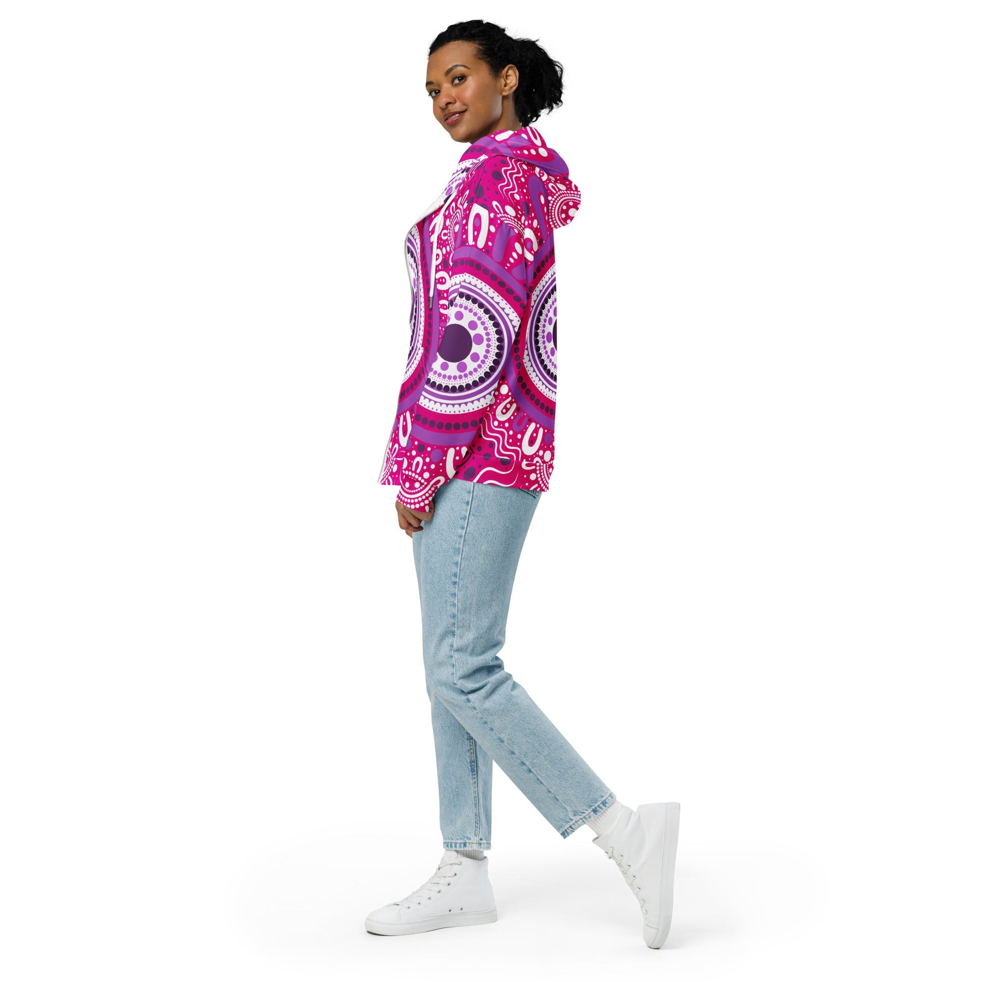 "Woven Together" Pink Zip Hoodie - Aboriginal Art by Lani
