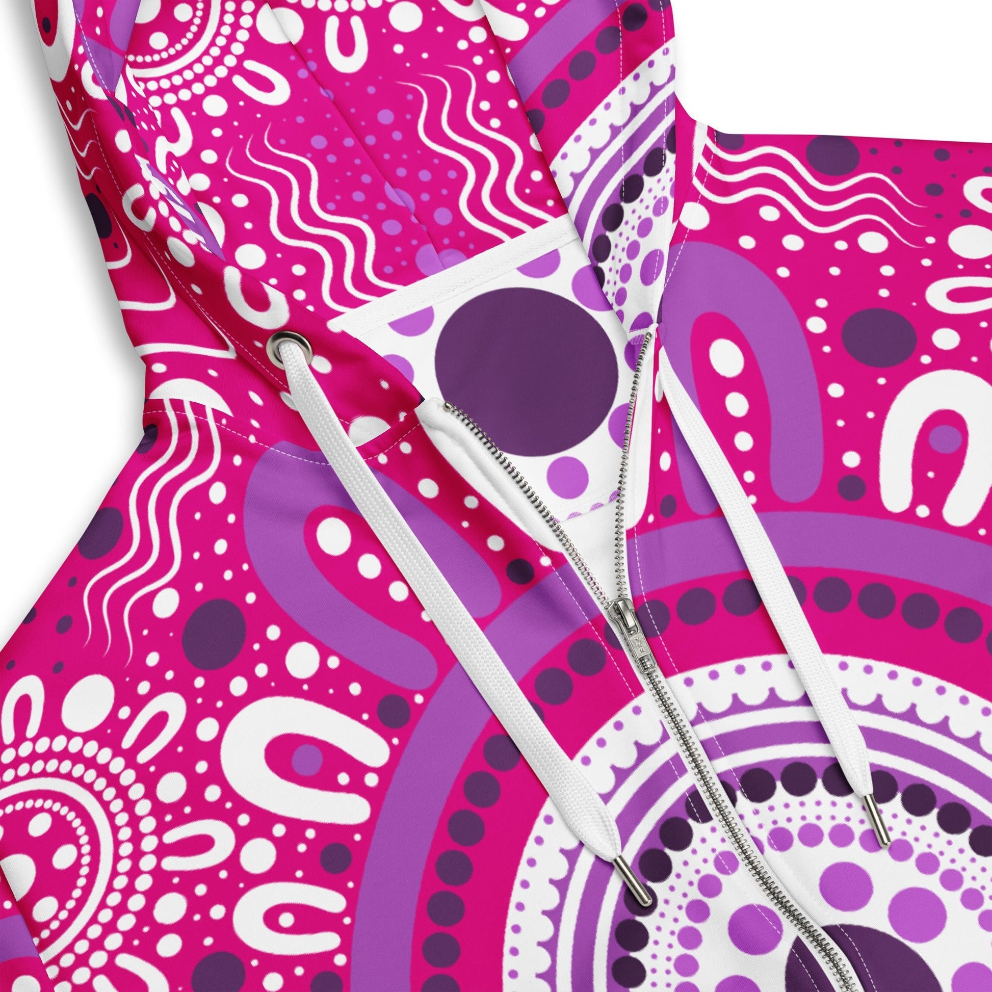 "Woven Together" Pink Zip Hoodie - Aboriginal Art by Lani