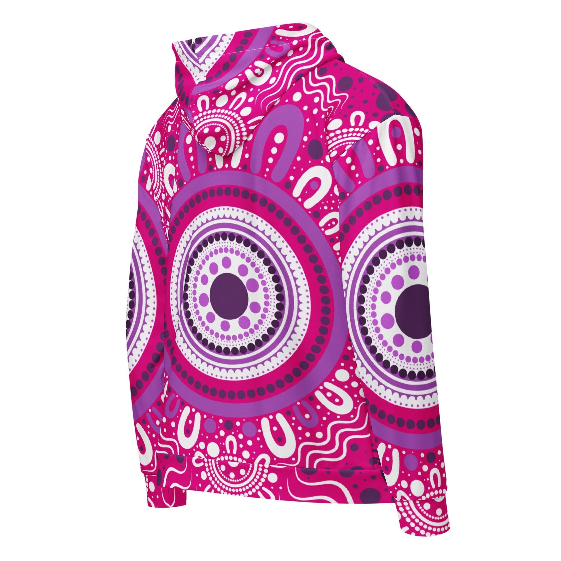 "Woven Together" Pink Zip Hoodie - Aboriginal Art by Lani