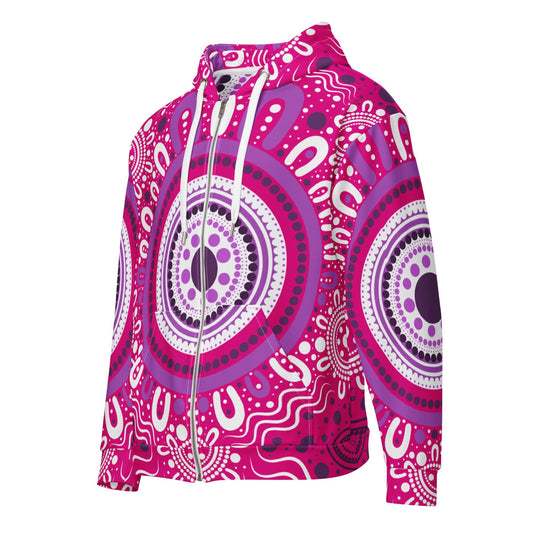 "Woven Together" Pink Zip Hoodie - Aboriginal Art by Lani