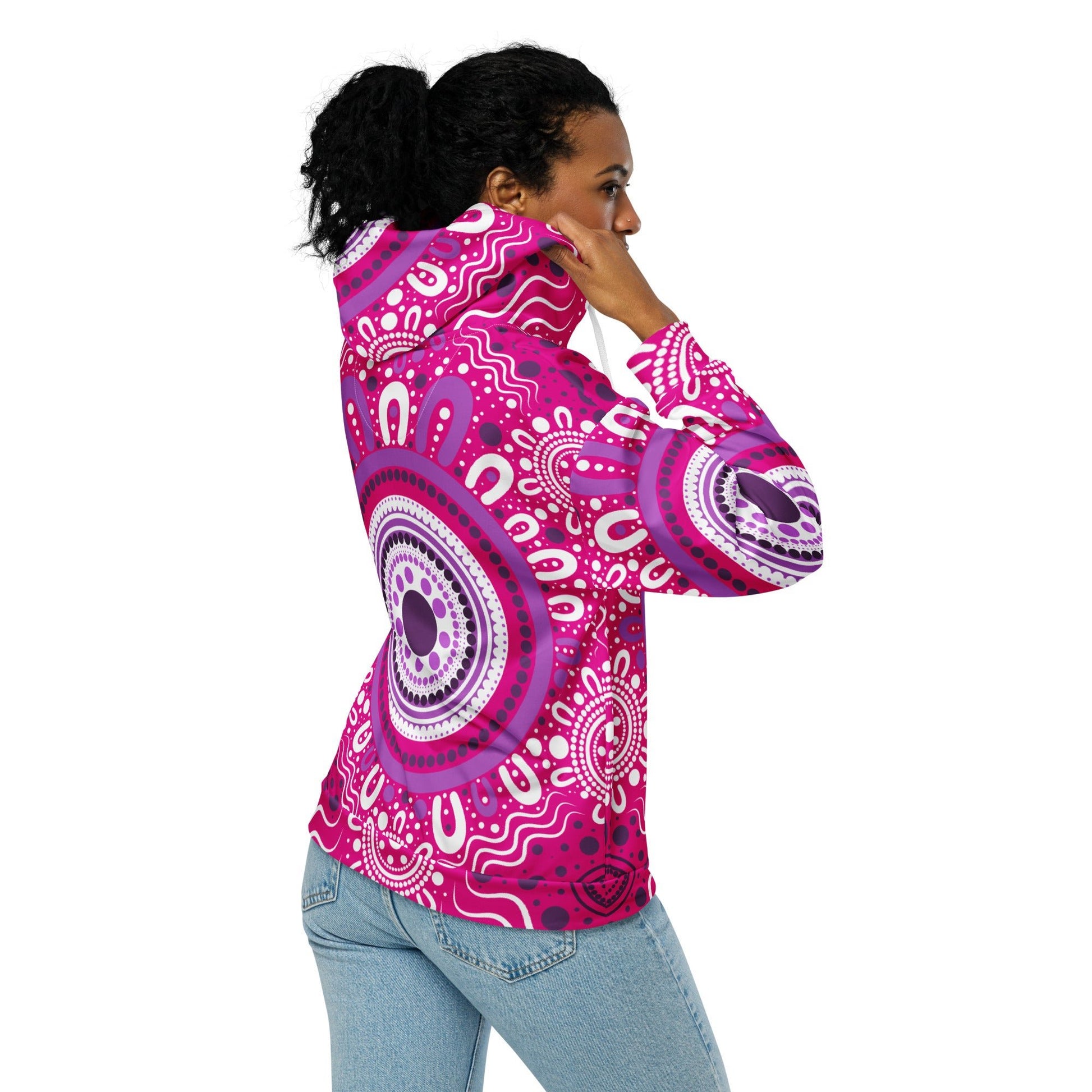 "Woven Together" Pink Zip Hoodie - Aboriginal Art by Lani