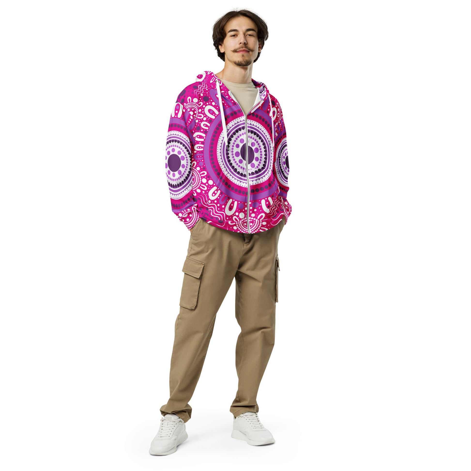 "Woven Together" Pink Zip Hoodie - Aboriginal Art by Lani