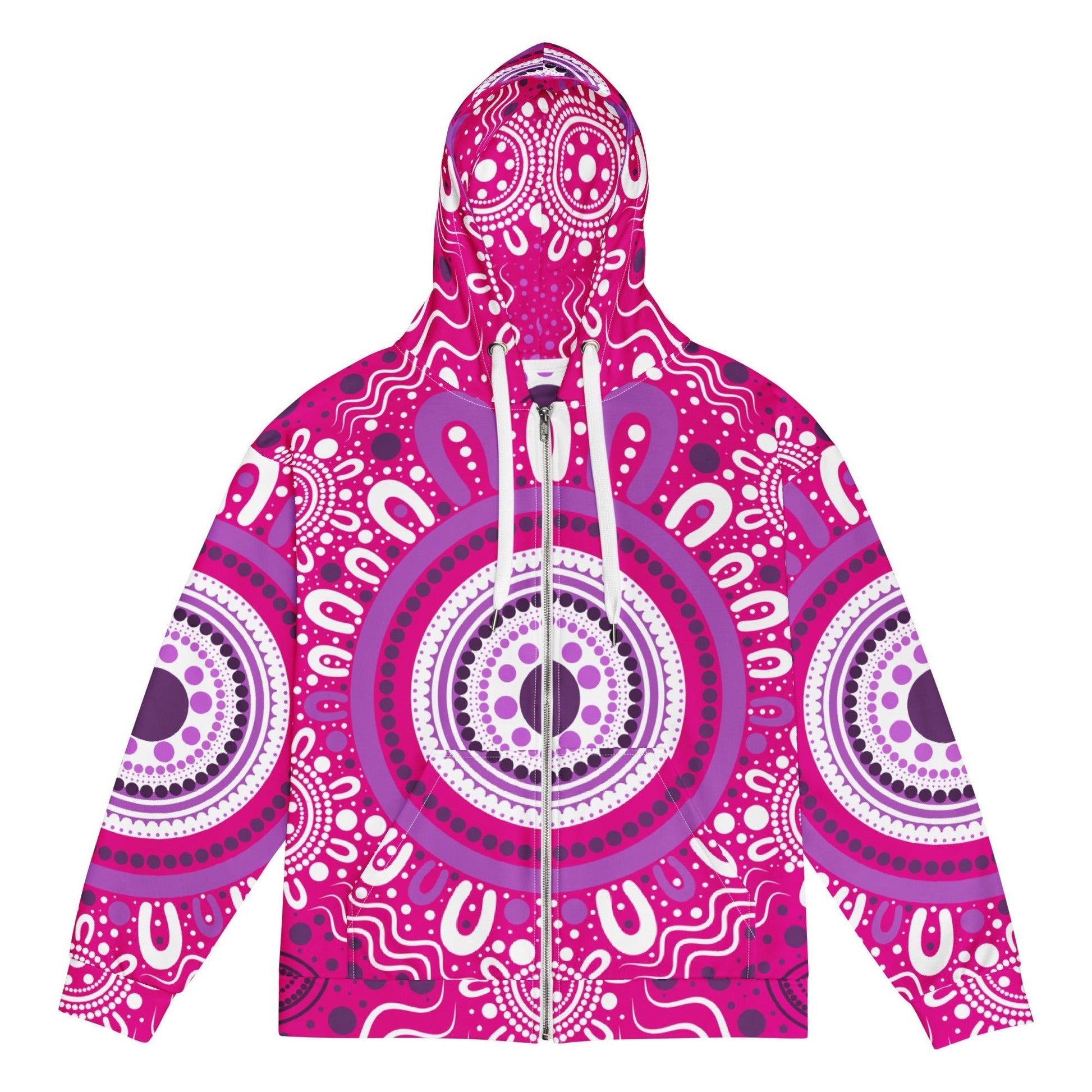"Woven Together" Pink Zip Hoodie - Aboriginal Art by Lani