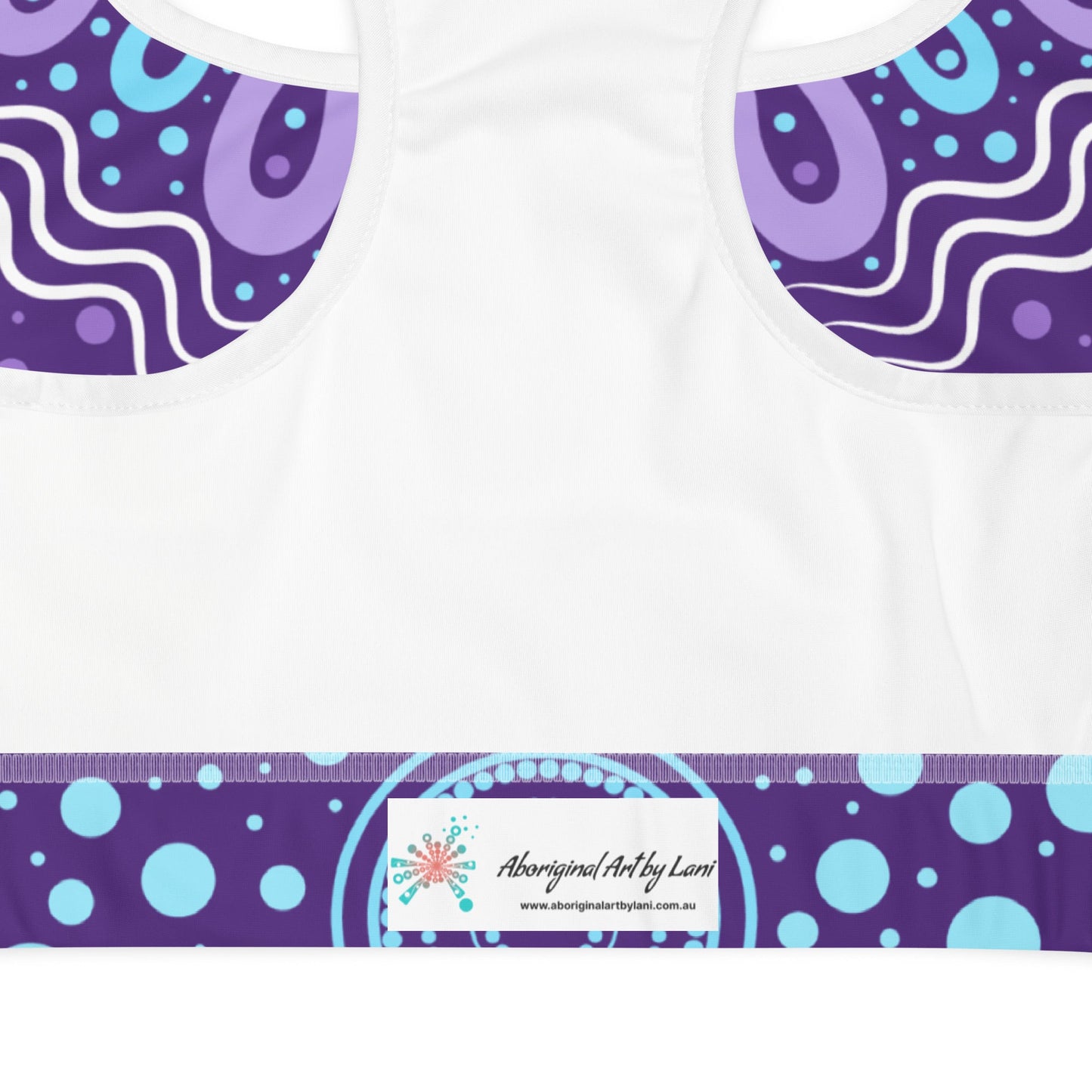 "Woven Together" Purple Padded Sports Bra - Aboriginal Art by Lani