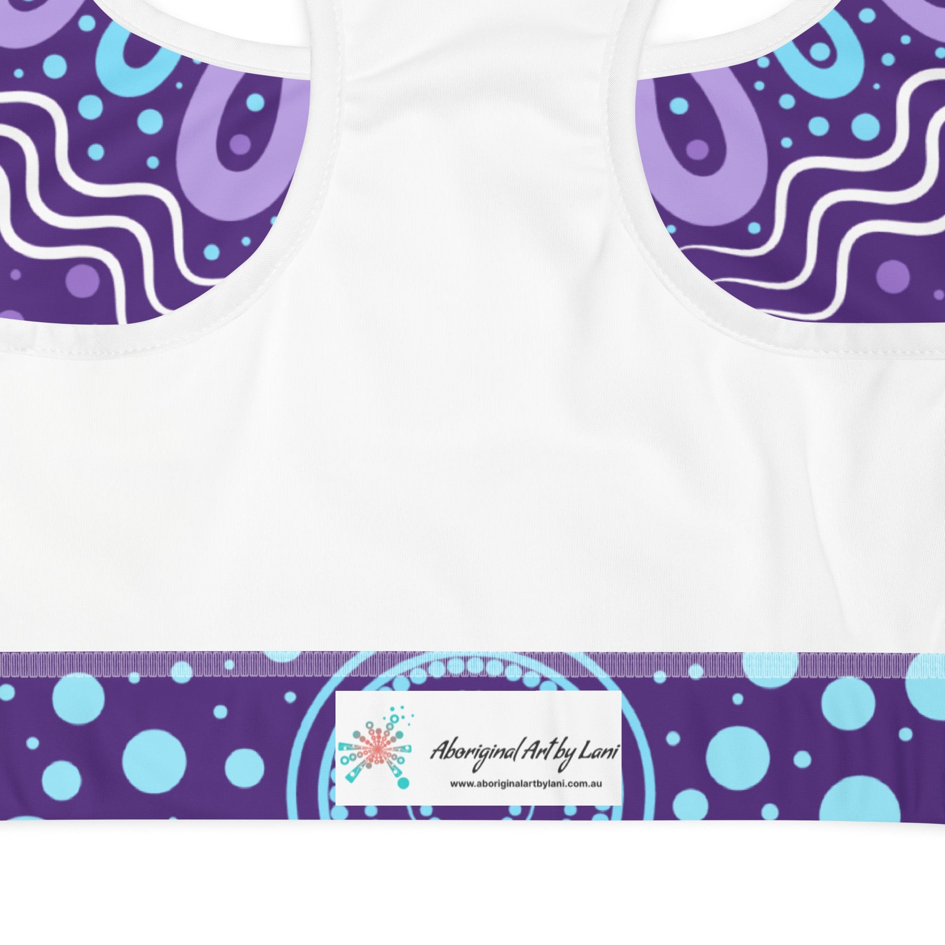 "Woven Together" Purple Padded Sports Bra - Aboriginal Art by Lani