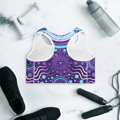"Woven Together" Purple Padded Sports Bra - Aboriginal Art by Lani