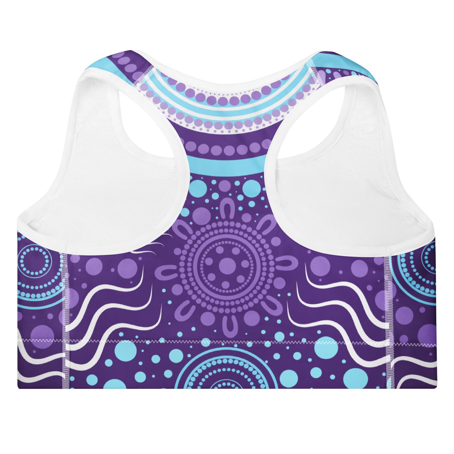 "Woven Together" Purple Padded Sports Bra - Aboriginal Art by Lani