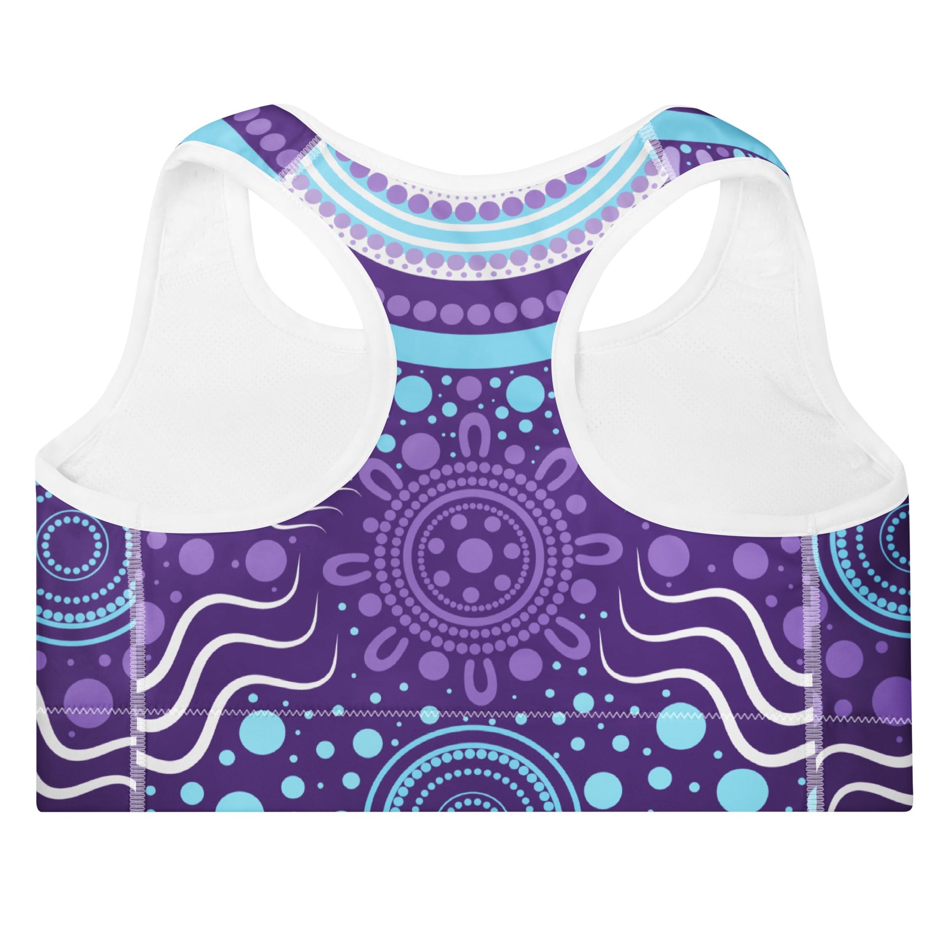 "Woven Together" Purple Padded Sports Bra - Aboriginal Art by Lani