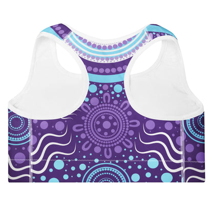 "Woven Together" Purple Padded Sports Bra - Aboriginal Art by Lani