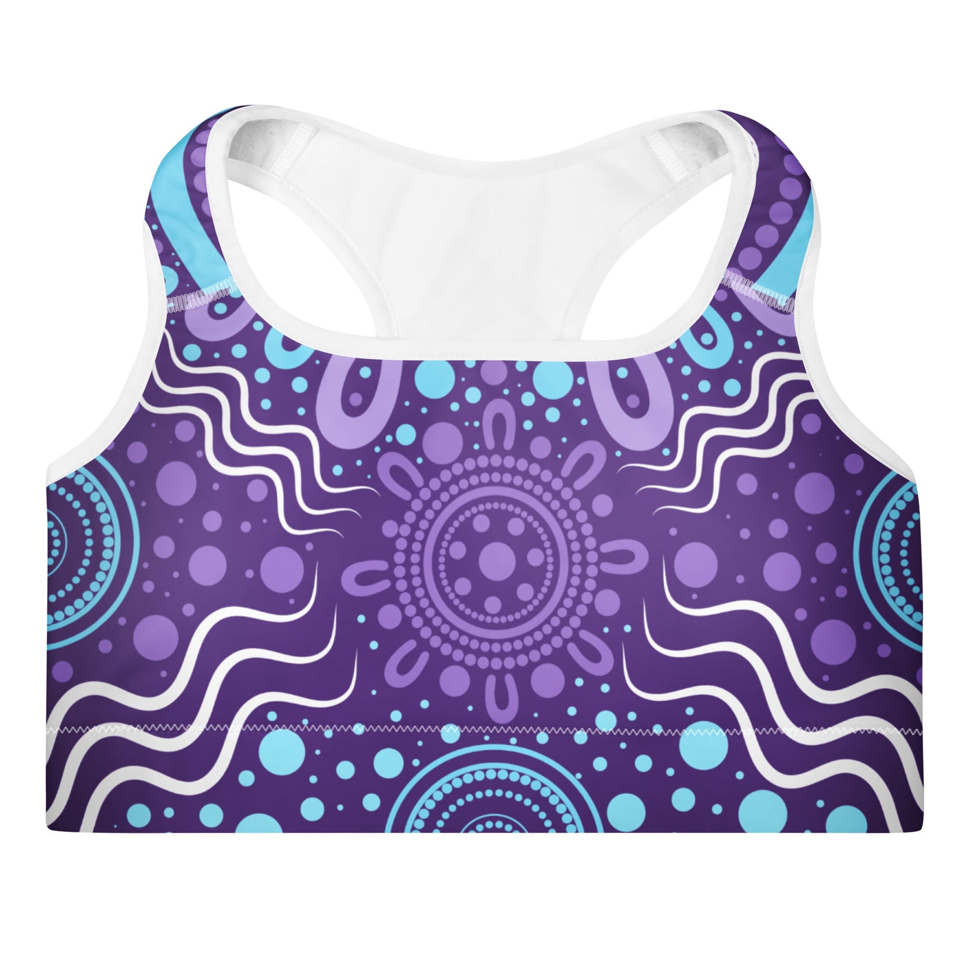 "Woven Together" Purple Padded Sports Bra - Aboriginal Art by Lani