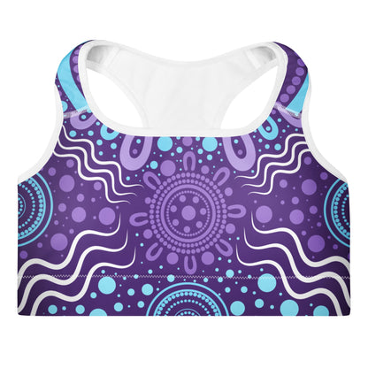 "Woven Together" Purple Padded Sports Bra - Aboriginal Art by Lani