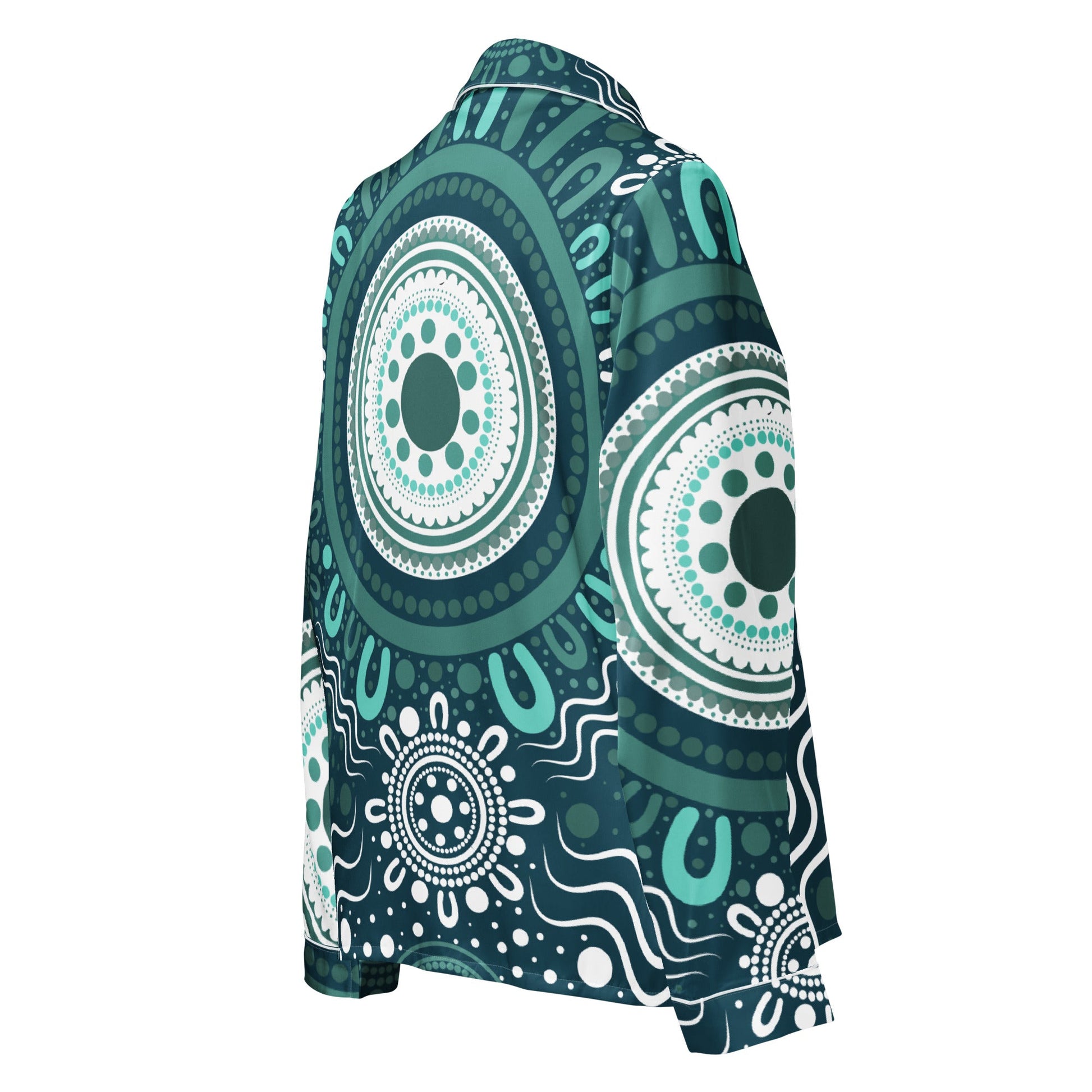 "Woven Together" Women’s Aqua Long Sleeve Pajama Top - Aboriginal Art by Lani
