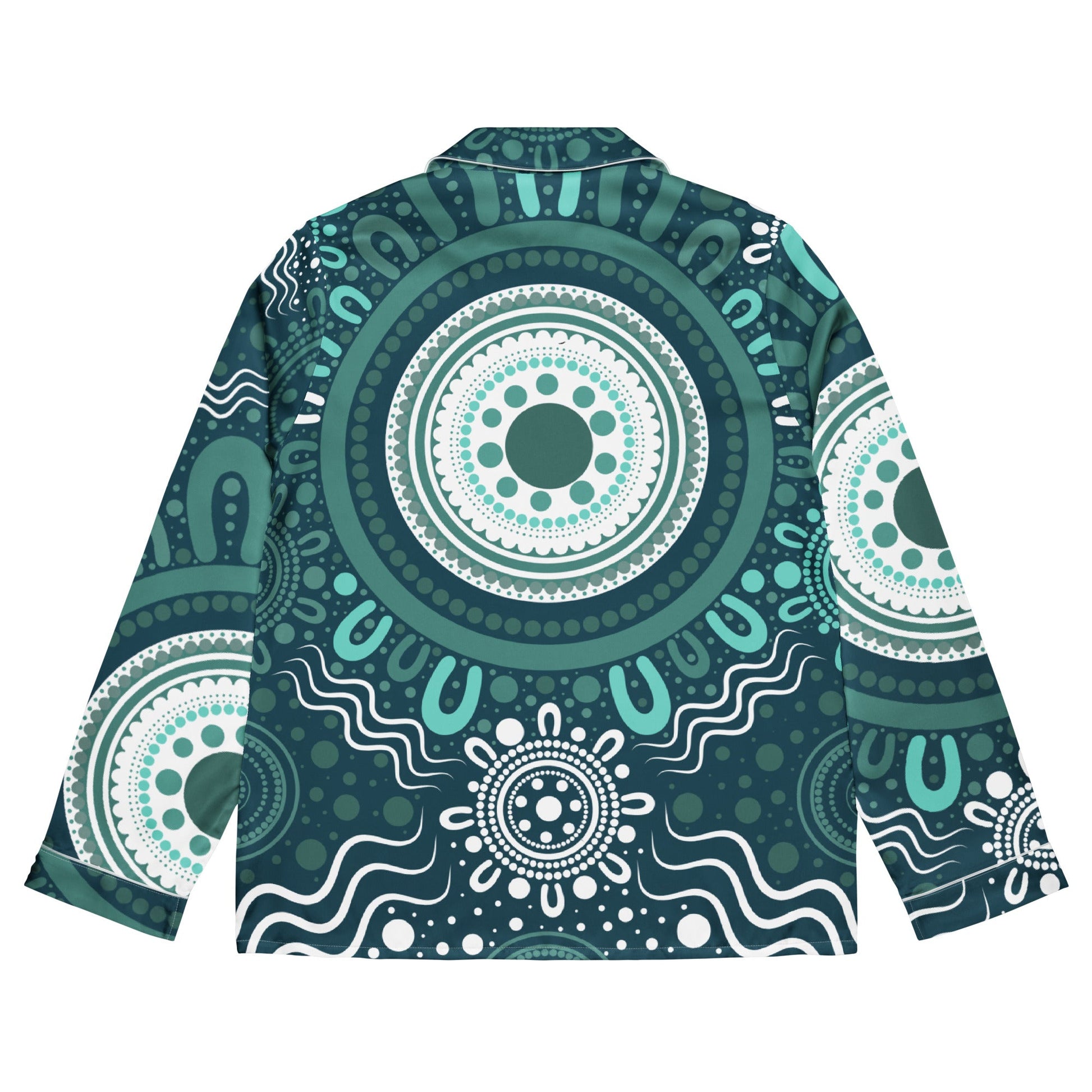 "Woven Together" Women’s Aqua Long Sleeve Pajama Top - Aboriginal Art by Lani