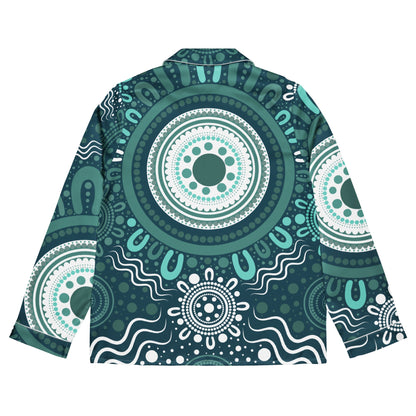 "Woven Together" Women’s Aqua Long Sleeve Pajama Top - Aboriginal Art by Lani