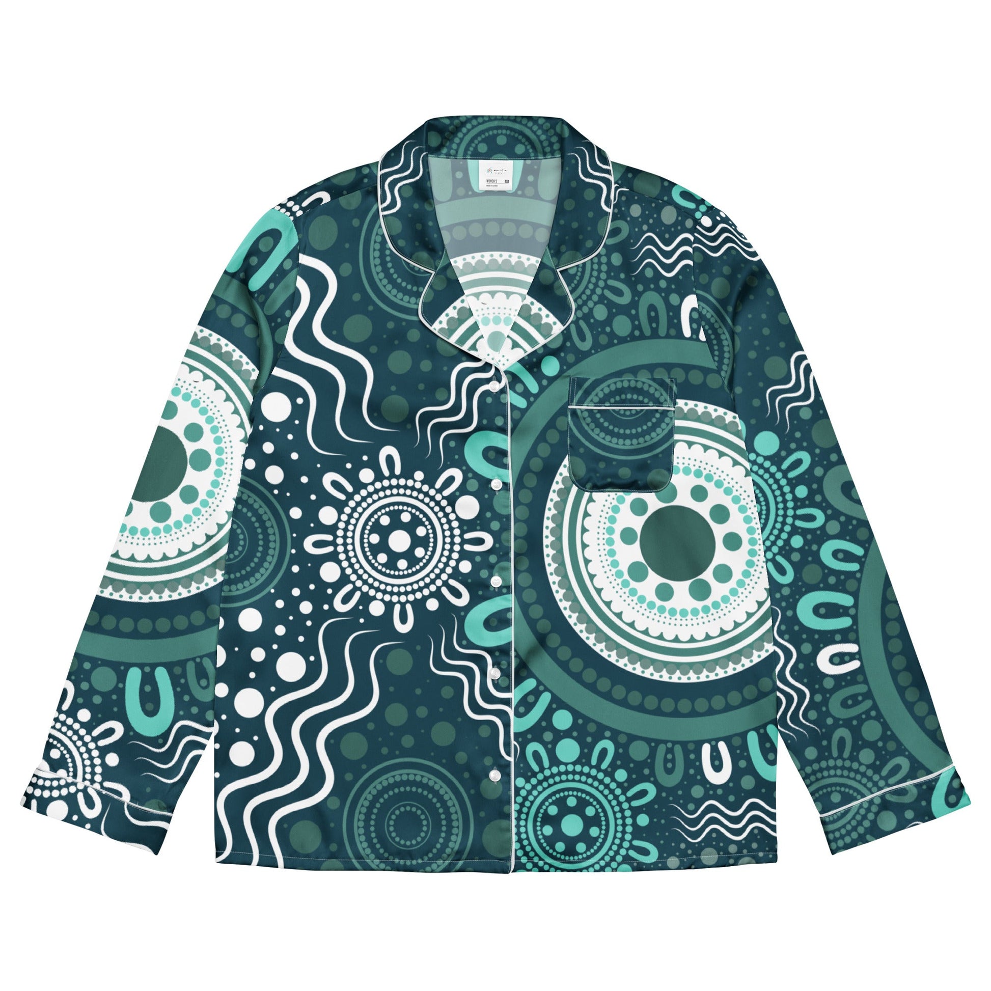 "Woven Together" Women’s Aqua Long Sleeve Pajama Top - Aboriginal Art by Lani