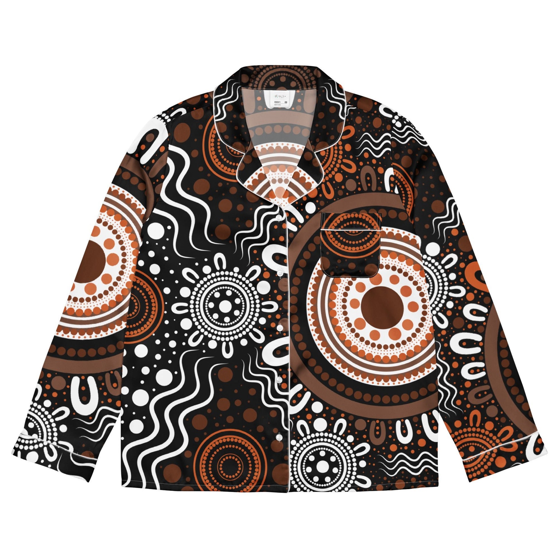 "Woven Together" Women’s Dark Brown Long Sleeve Pajama Top - Aboriginal Art by Lani