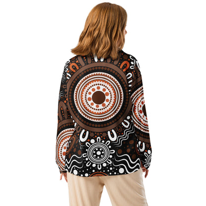 "Woven Together" Women’s Dark Brown Long Sleeve Pajama Top - Aboriginal Art by Lani