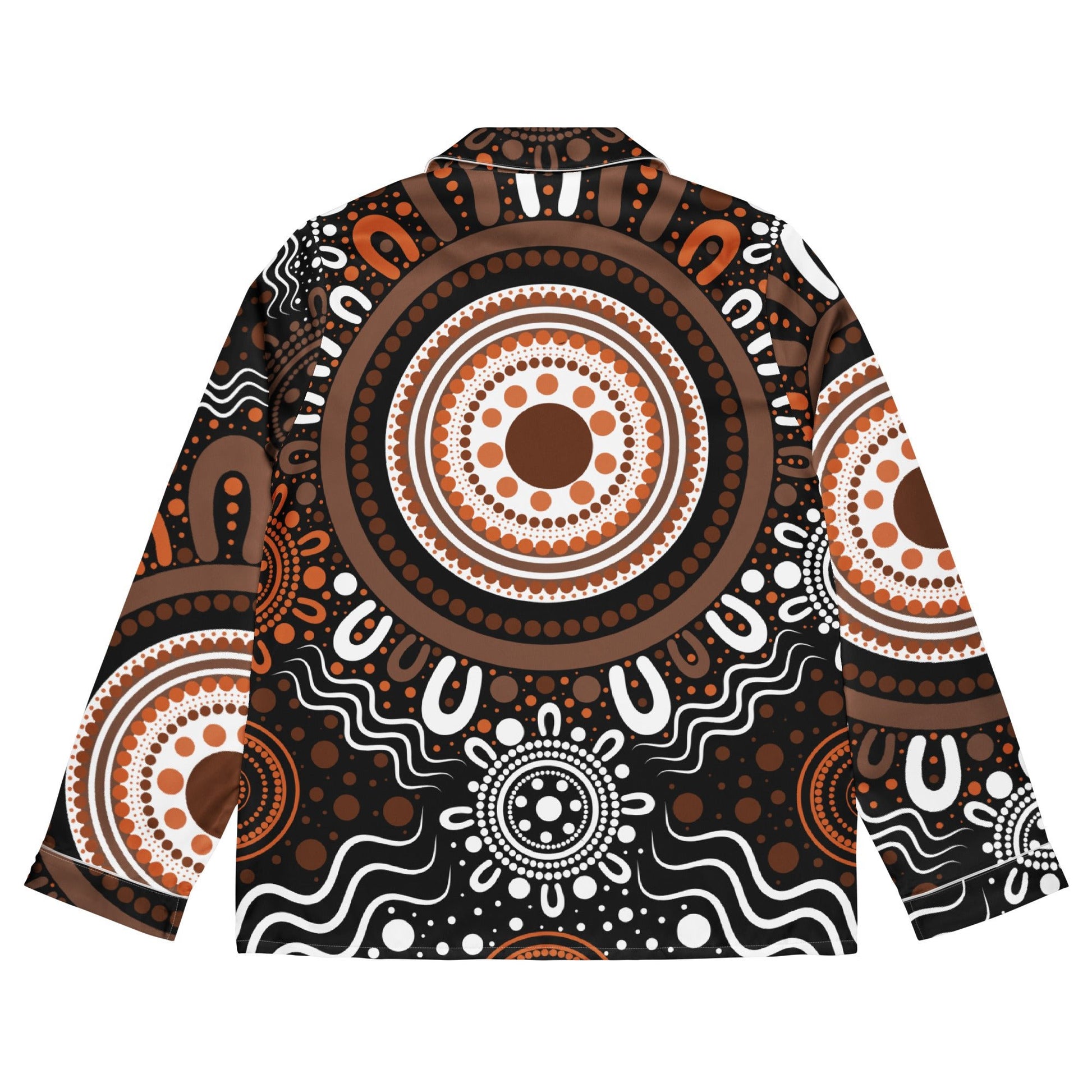 "Woven Together" Women’s Dark Brown Long Sleeve Pajama Top - Aboriginal Art by Lani