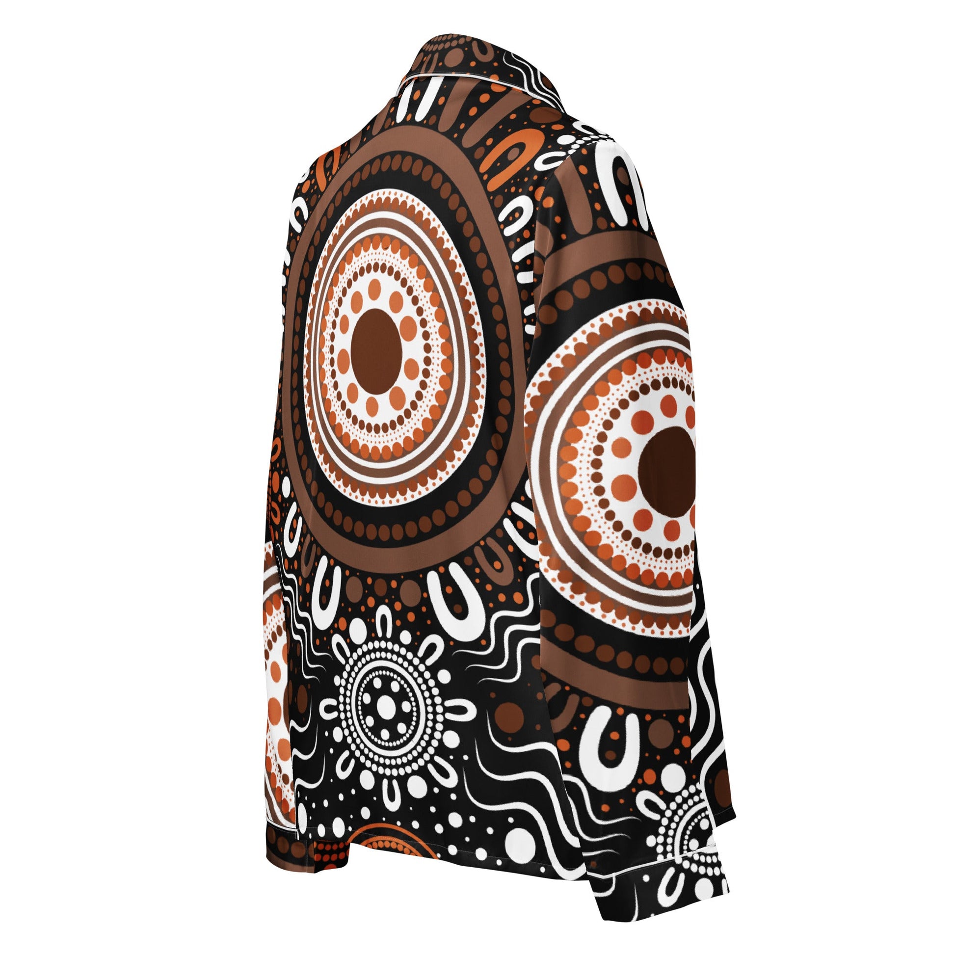 "Woven Together" Women’s Dark Brown Long Sleeve Pajama Top - Aboriginal Art by Lani