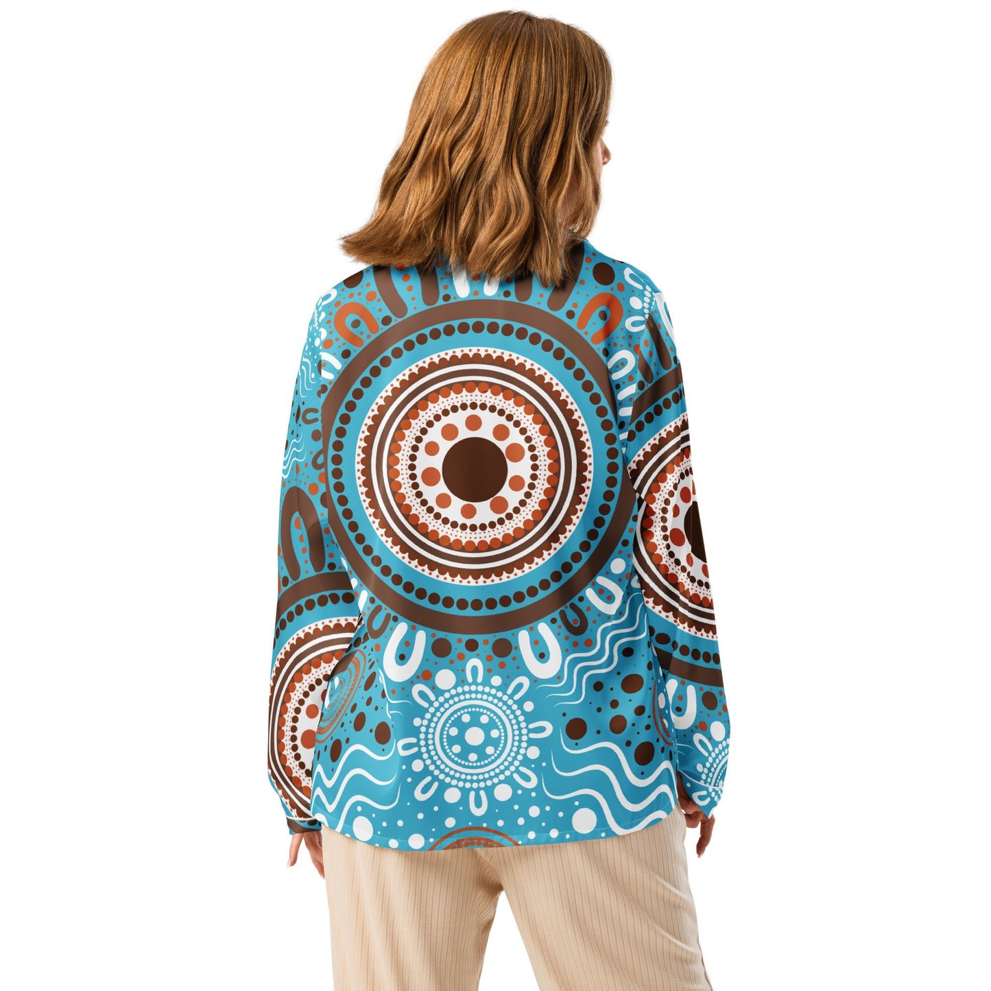 "Woven Together" Women’s Light Blue Long Sleeve Pajama Top - Aboriginal Art by Lani