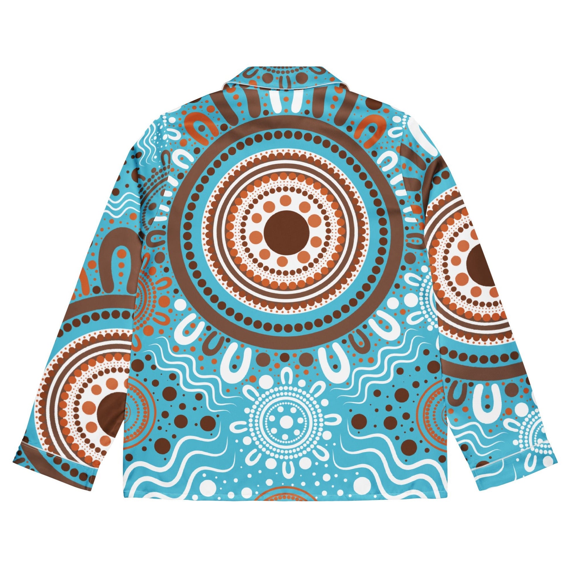 "Woven Together" Women’s Light Blue Long Sleeve Pajama Top - Aboriginal Art by Lani