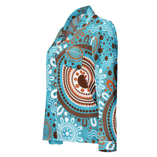 "Woven Together" Women’s Light Blue Long Sleeve Pajama Top - Aboriginal Art by Lani