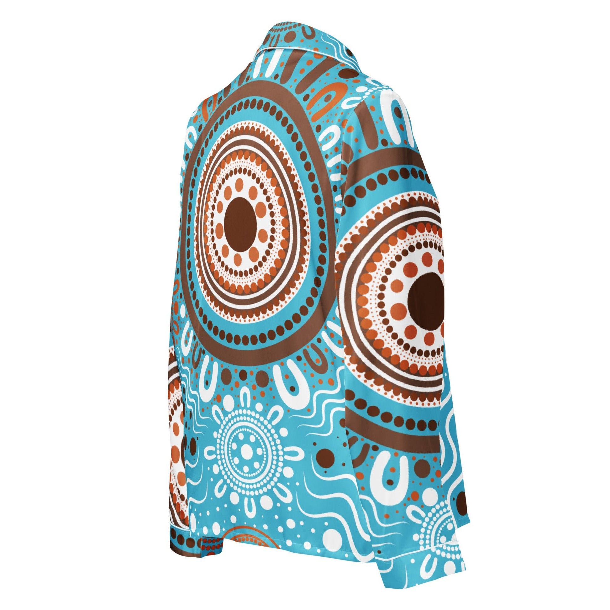 "Woven Together" Women’s Light Blue Long Sleeve Pajama Top - Aboriginal Art by Lani