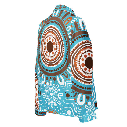 "Woven Together" Women’s Light Blue Long Sleeve Pajama Top - Aboriginal Art by Lani