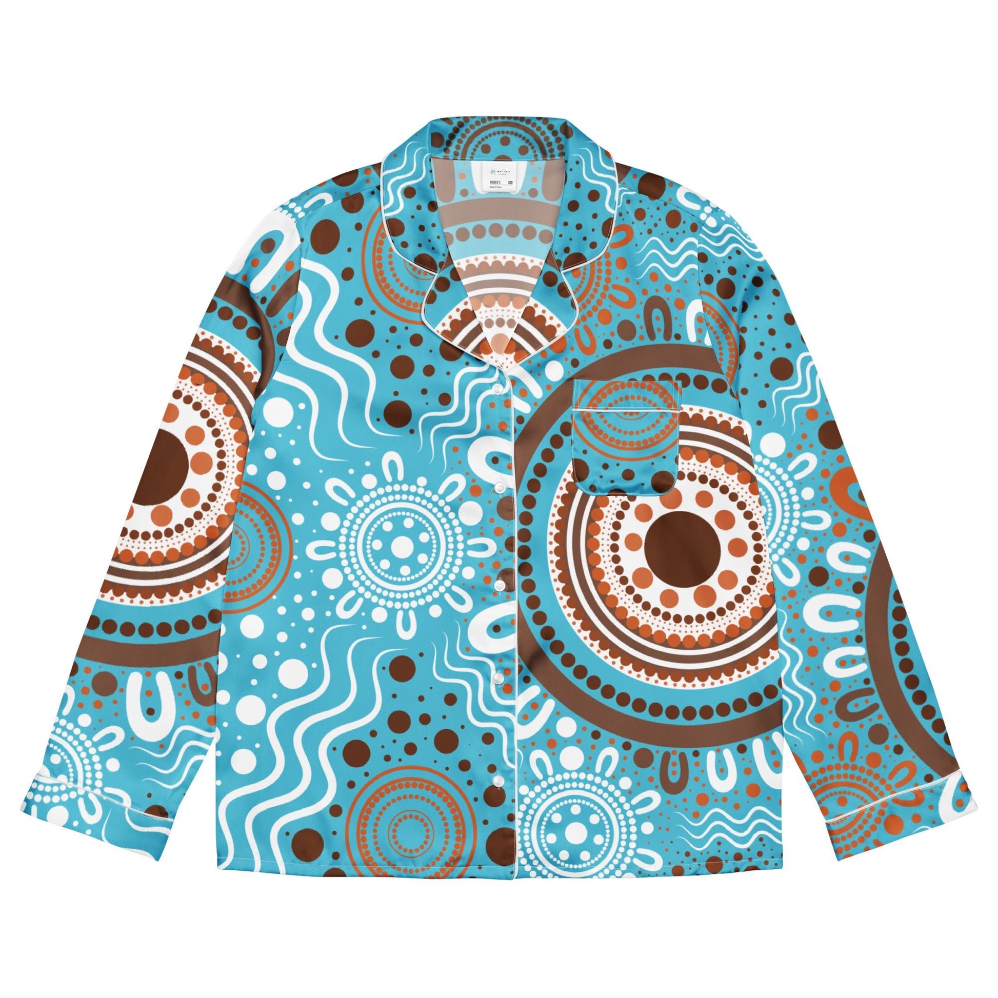 "Woven Together" Women’s Light Blue Long Sleeve Pajama Top - Aboriginal Art by Lani