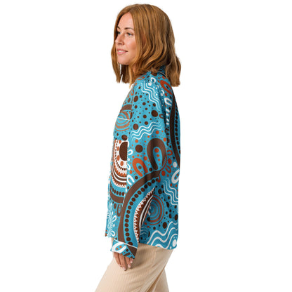 "Woven Together" Women’s Light Blue Long Sleeve Pajama Top - Aboriginal Art by Lani