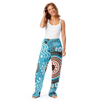 "Woven Together" Women’s Light Blue Long Sleeve Pyjama Top & Pants Bundle - Aboriginal Art by Lani