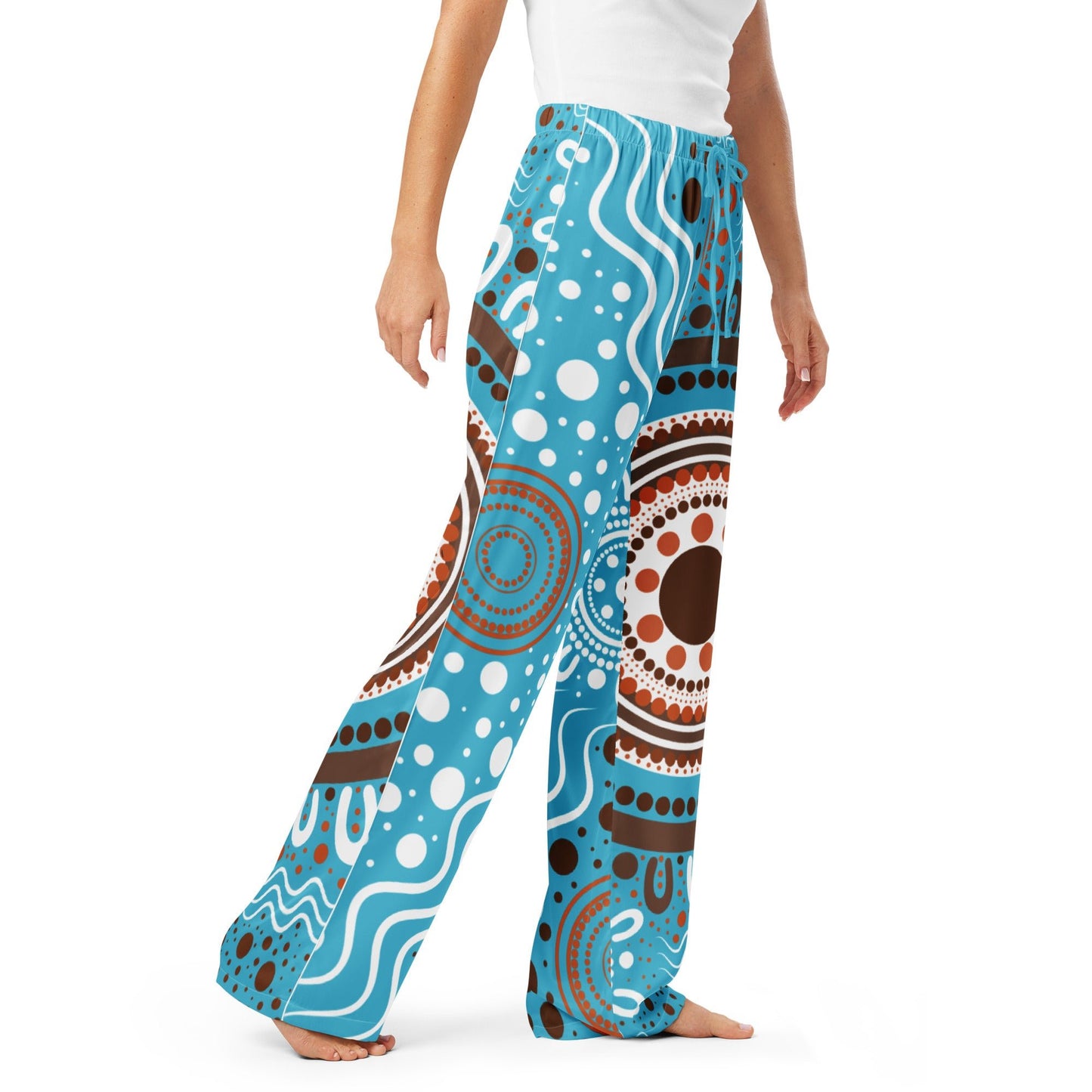 "Woven Together" Women’s Light Blue Pyjama Pants - Aboriginal Art by Lani