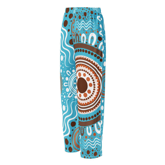 "Woven Together" Women’s Light Blue Pyjama Pants - Aboriginal Art by Lani