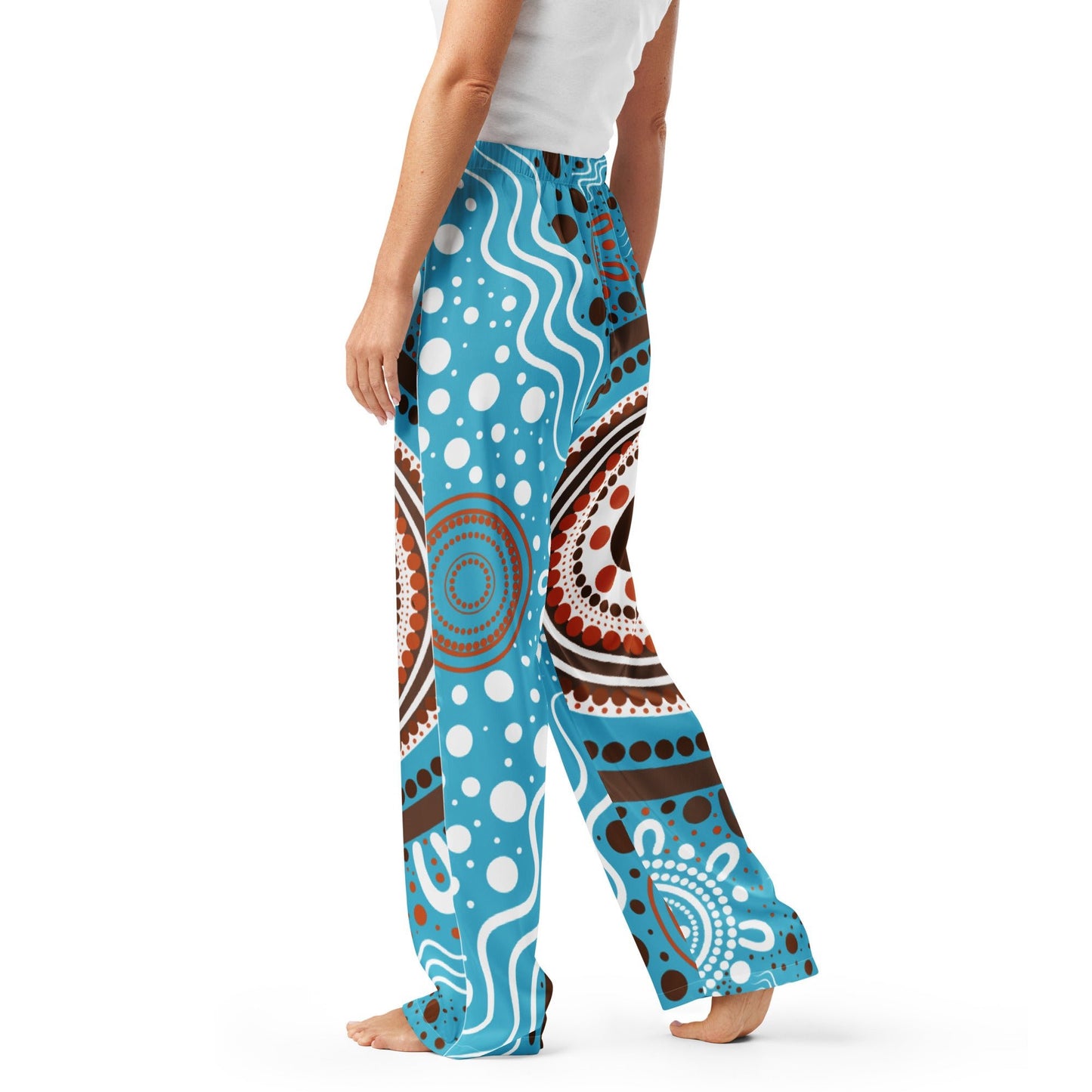 "Woven Together" Women’s Light Blue Pyjama Pants - Aboriginal Art by Lani
