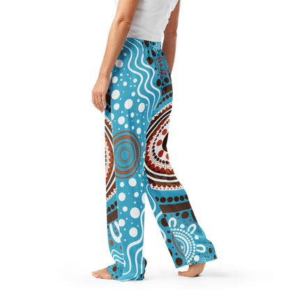 "Woven Together" Women’s Light Blue Pyjama Pants - Aboriginal Art by Lani