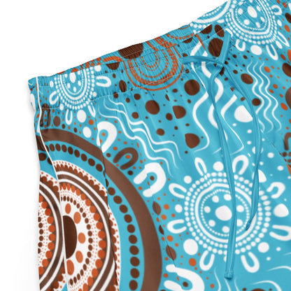 "Woven Together" Women’s Light Blue Pyjama Shorts - Aboriginal Art by Lani