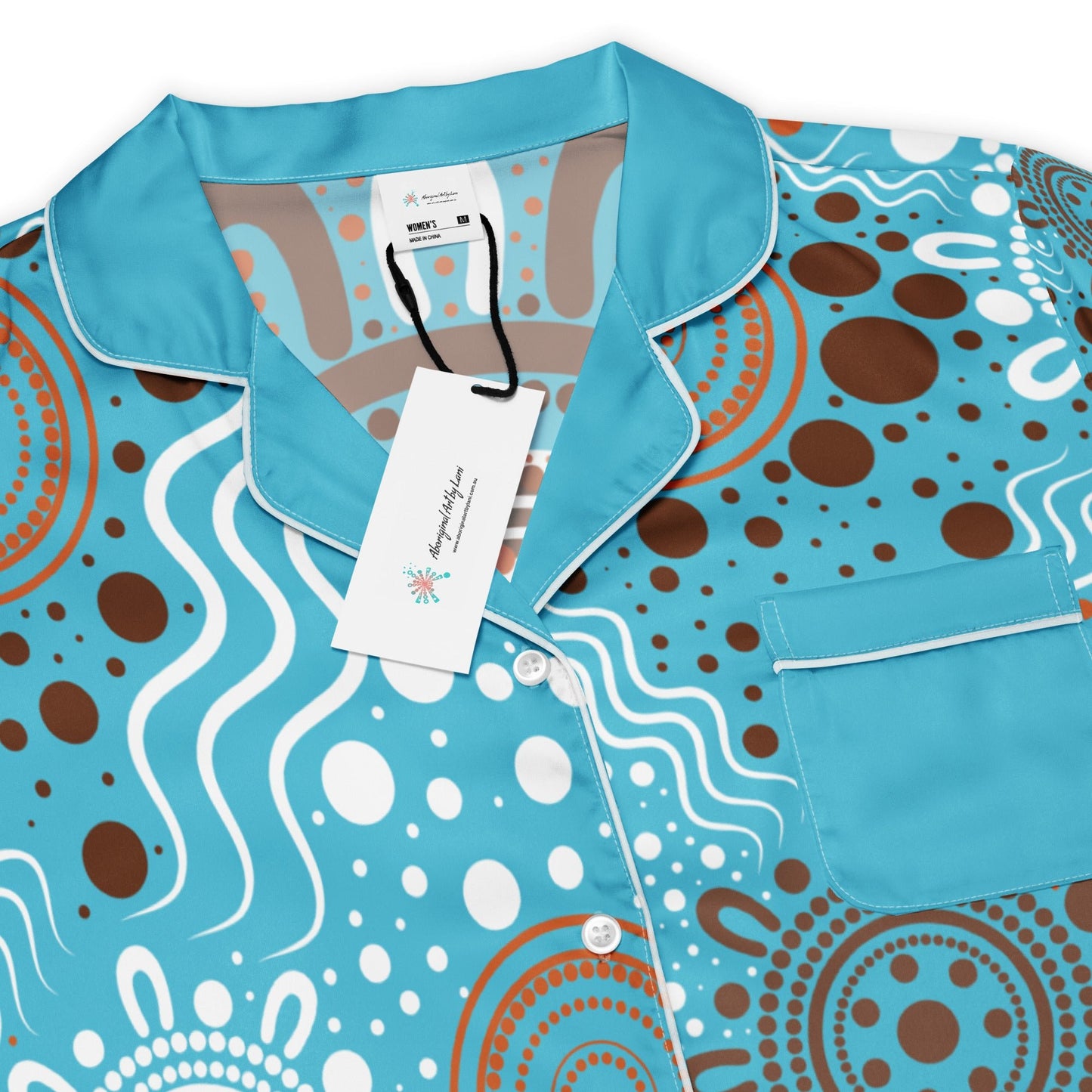 "Woven Together" Women’s Light Blue Short Sleeve Pyjama Top & Shorts Bundle - Aboriginal Art by Lani