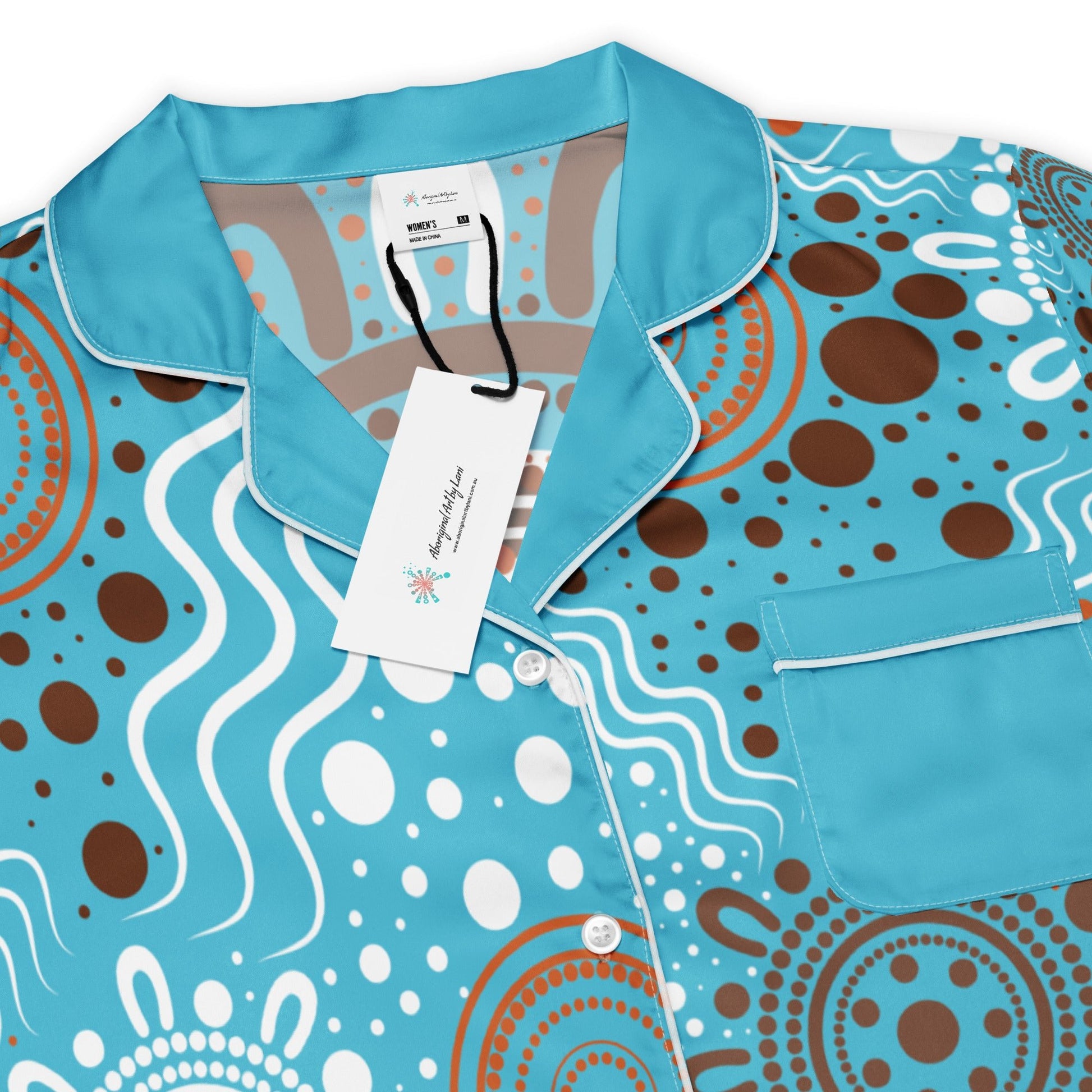 "Woven Together" Women’s Light Blue Short Sleeve Pyjama Top & Shorts Bundle - Aboriginal Art by Lani