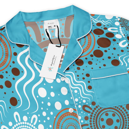 "Woven Together" Women’s Light Blue Short Sleeve Pyjama Top & Shorts Bundle - Aboriginal Art by Lani