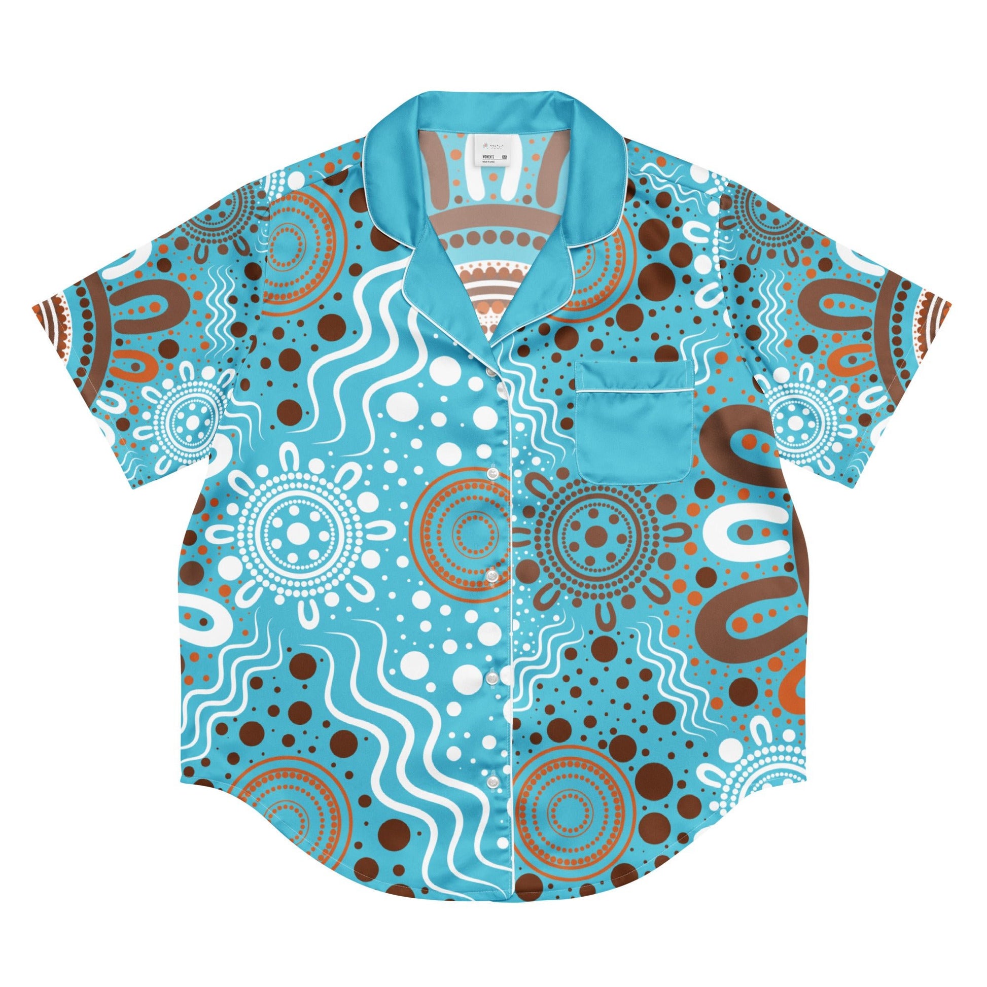 "Woven Together" Women’s Light Blue Women’s Short Sleeve Pyjama Top - Aboriginal Art by Lani