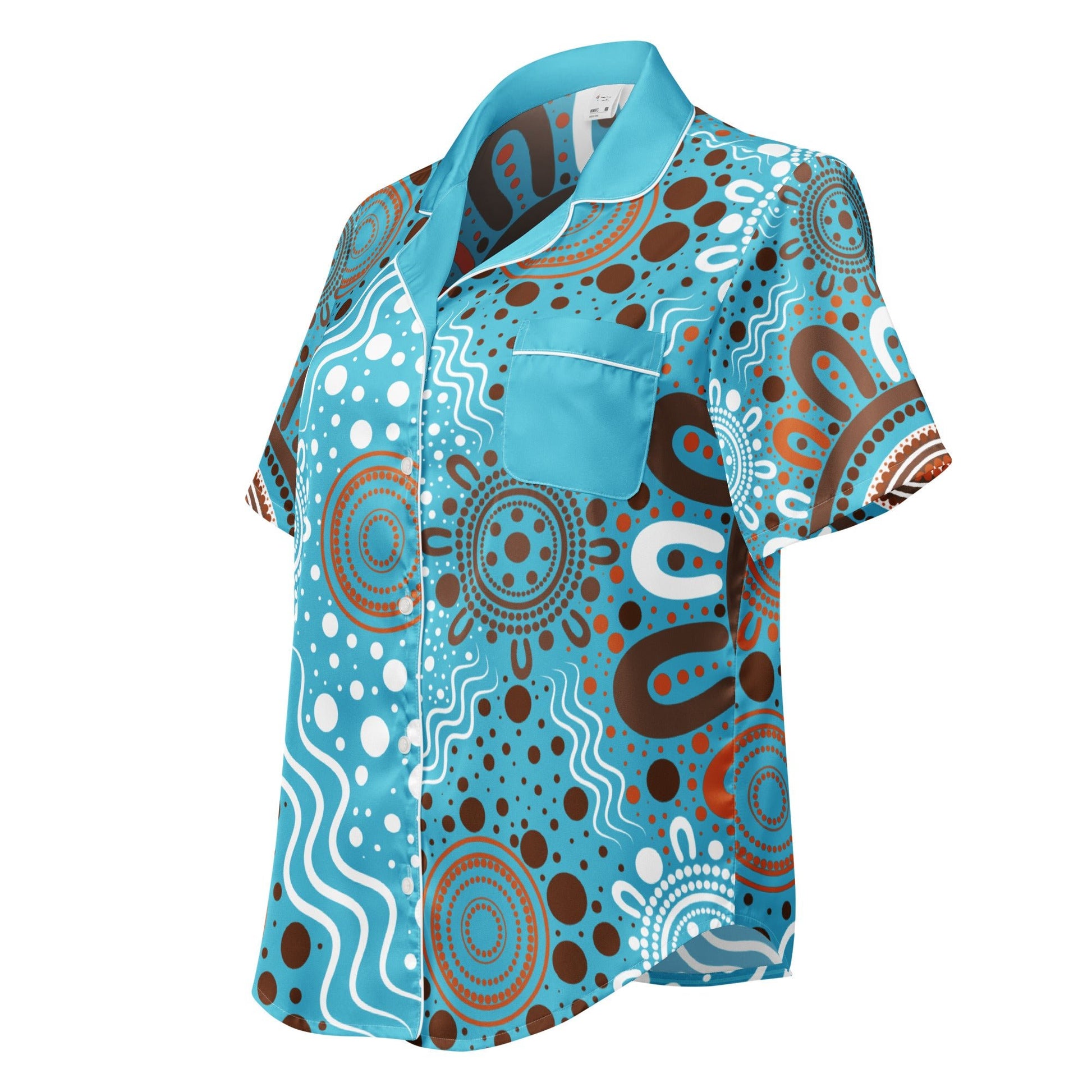 "Woven Together" Women’s Light Blue Women’s Short Sleeve Pyjama Top - Aboriginal Art by Lani