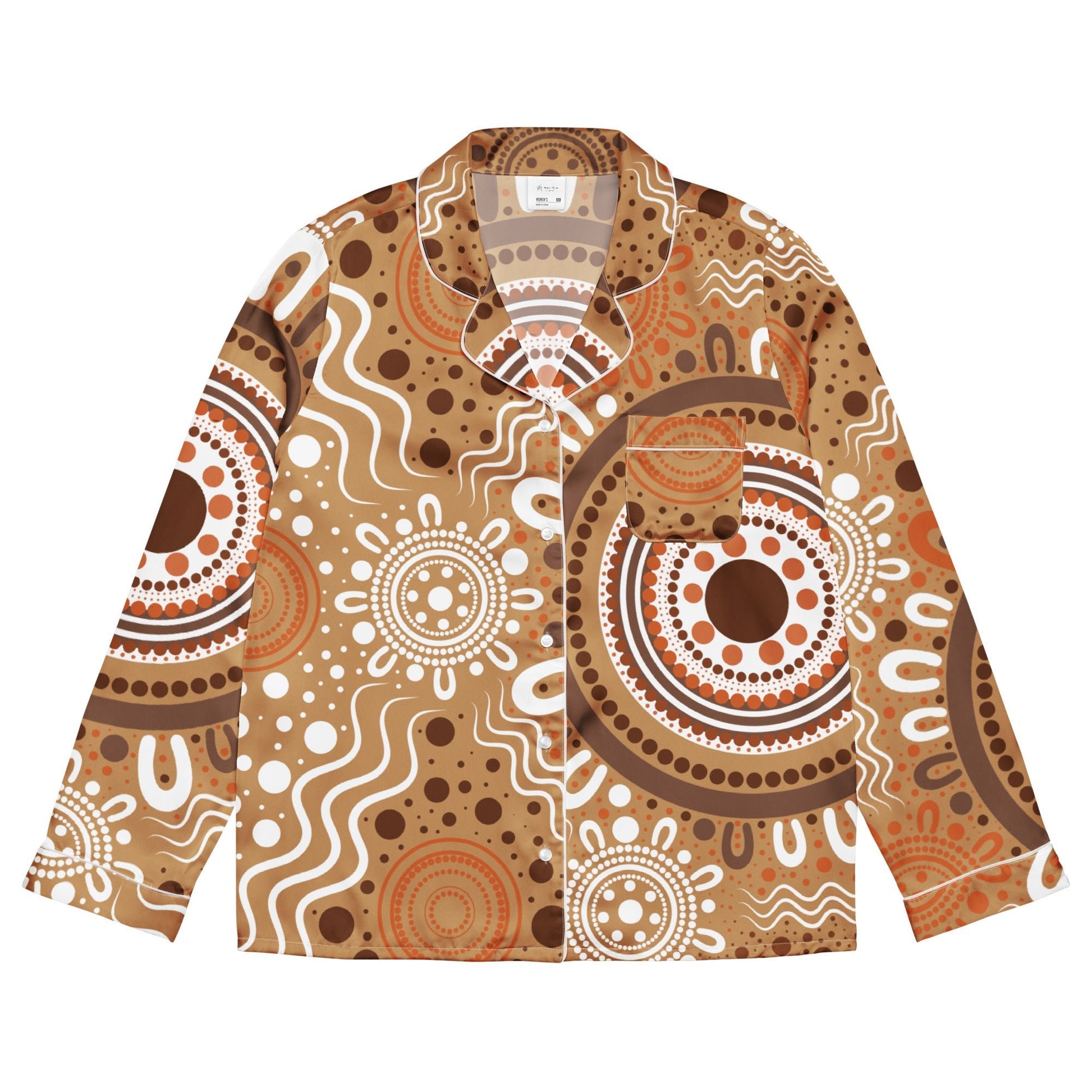 "Woven Together" Women’s Light Brown Long Sleeve Pajama Top - Aboriginal Art by Lani