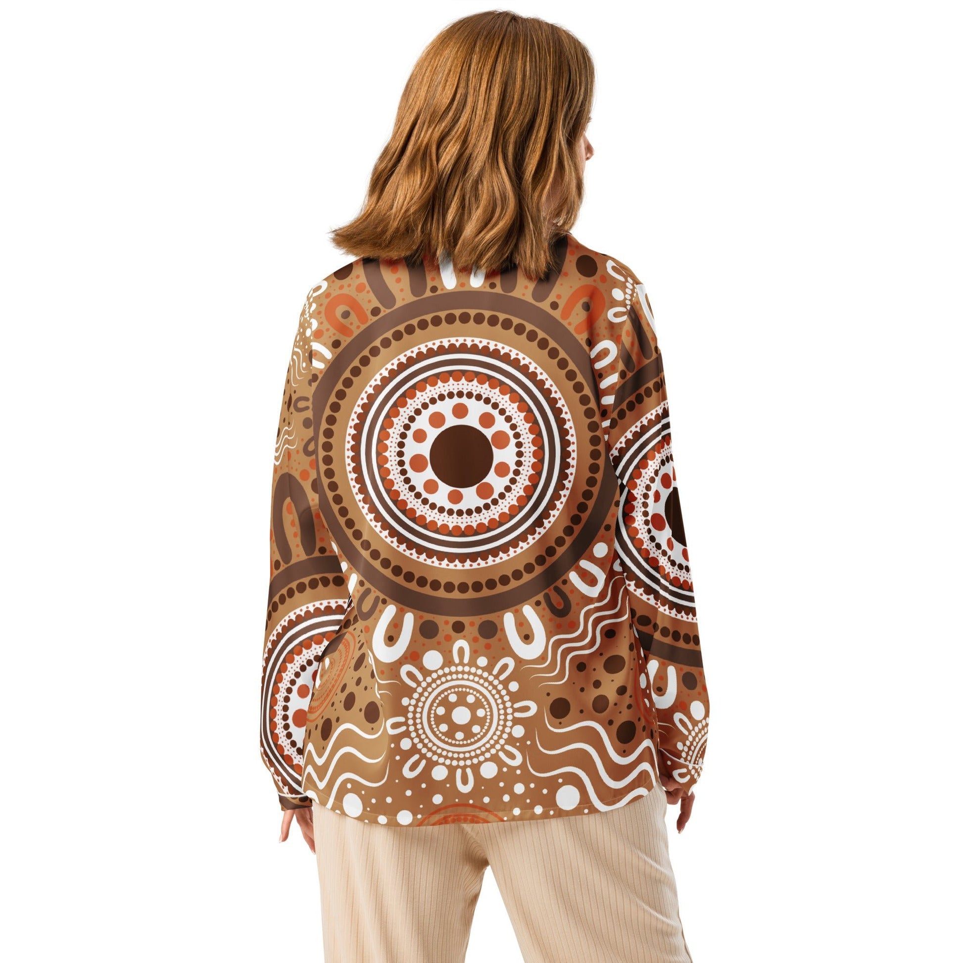 "Woven Together" Women’s Light Brown Long Sleeve Pajama Top - Aboriginal Art by Lani