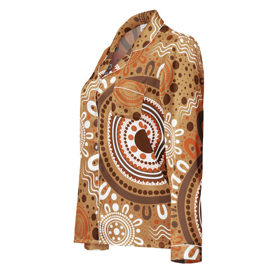 "Woven Together" Women’s Light Brown Long Sleeve Pajama Top - Aboriginal Art by Lani