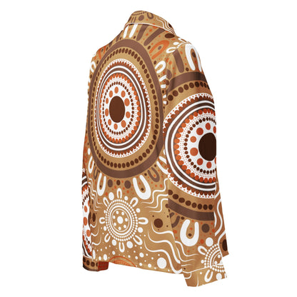 "Woven Together" Women’s Light Brown Long Sleeve Pajama Top - Aboriginal Art by Lani