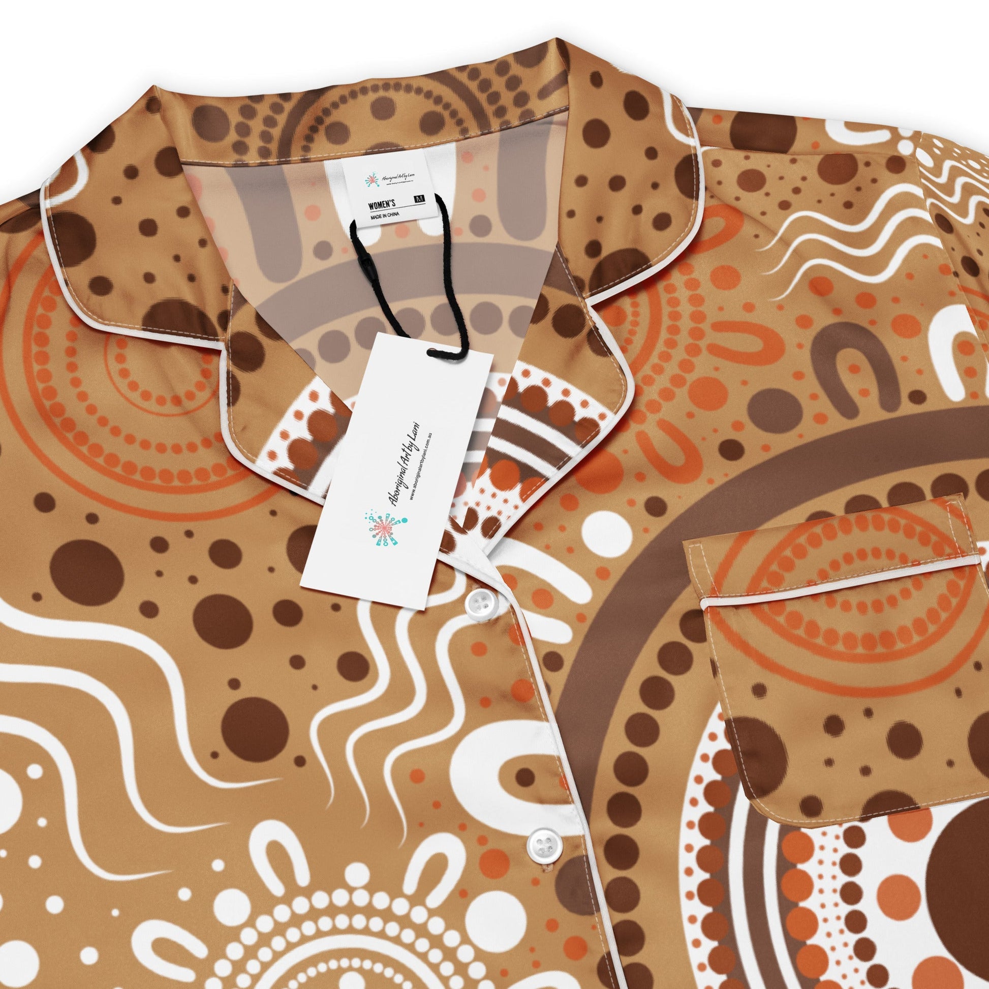 "Woven Together" Women’s Light Brown Long Sleeve Pajama Top - Aboriginal Art by Lani