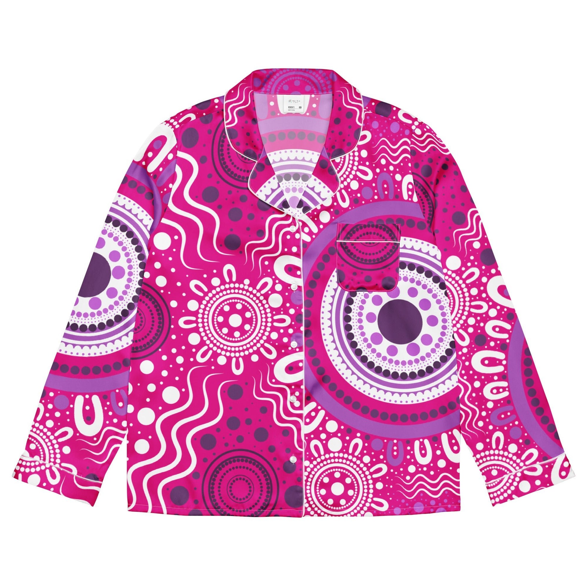 "Woven Together" Women’s Pink Long Sleeve Pajama Top - Aboriginal Art by Lani