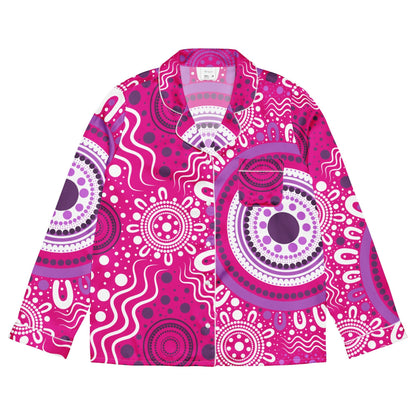 "Woven Together" Women’s Pink Long Sleeve Pajama Top - Aboriginal Art by Lani