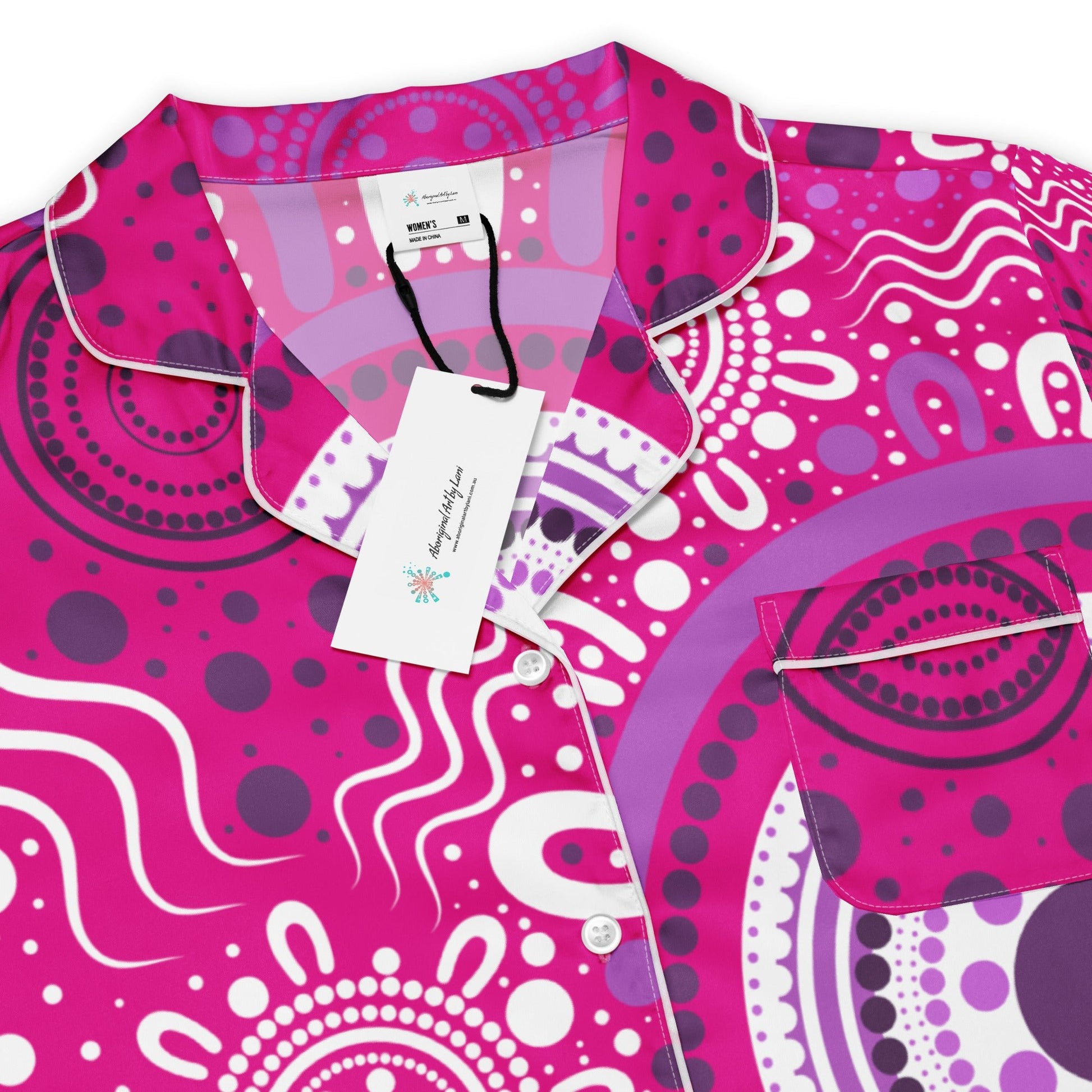"Woven Together" Women’s Pink Long Sleeve Pajama Top - Aboriginal Art by Lani