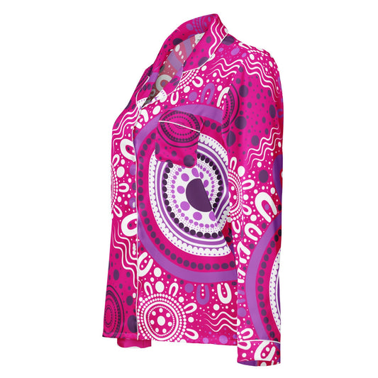 "Woven Together" Women’s Pink Long Sleeve Pajama Top - Aboriginal Art by Lani